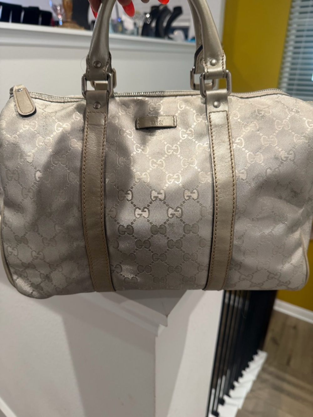 Gucci Metallic Silver Monogram Boston
